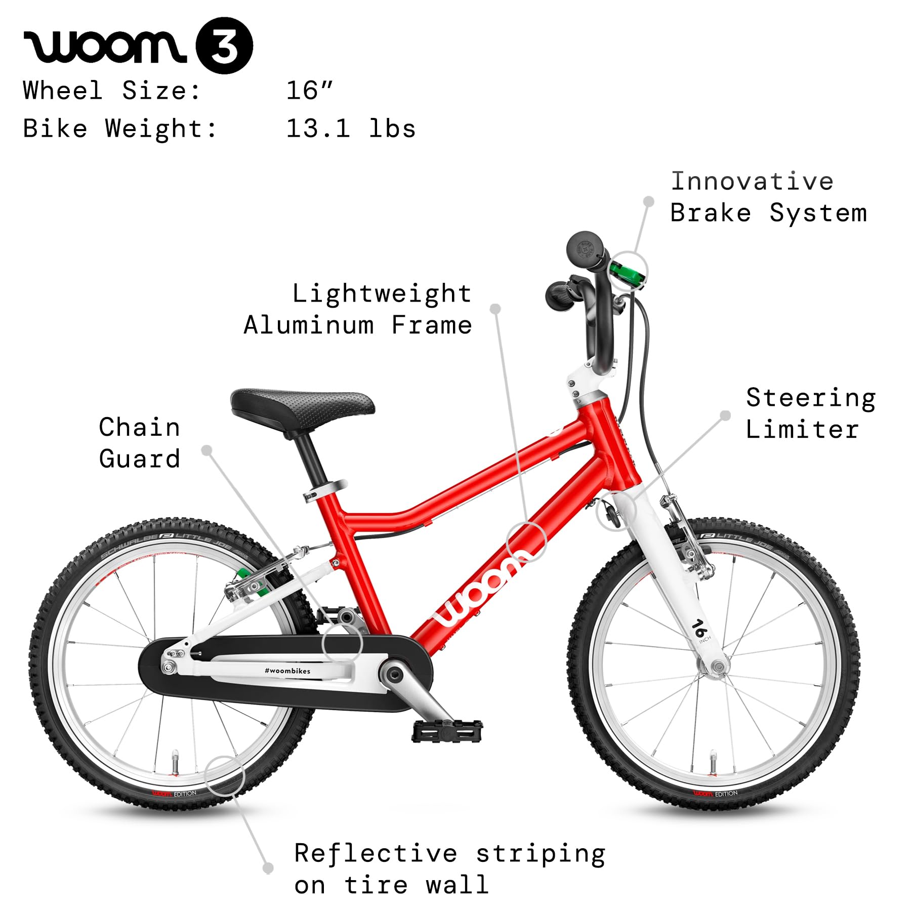 Amazon.com: woom 3 兒童自行車適合4-6 歲兒童16 英吋(約30.6 公分 