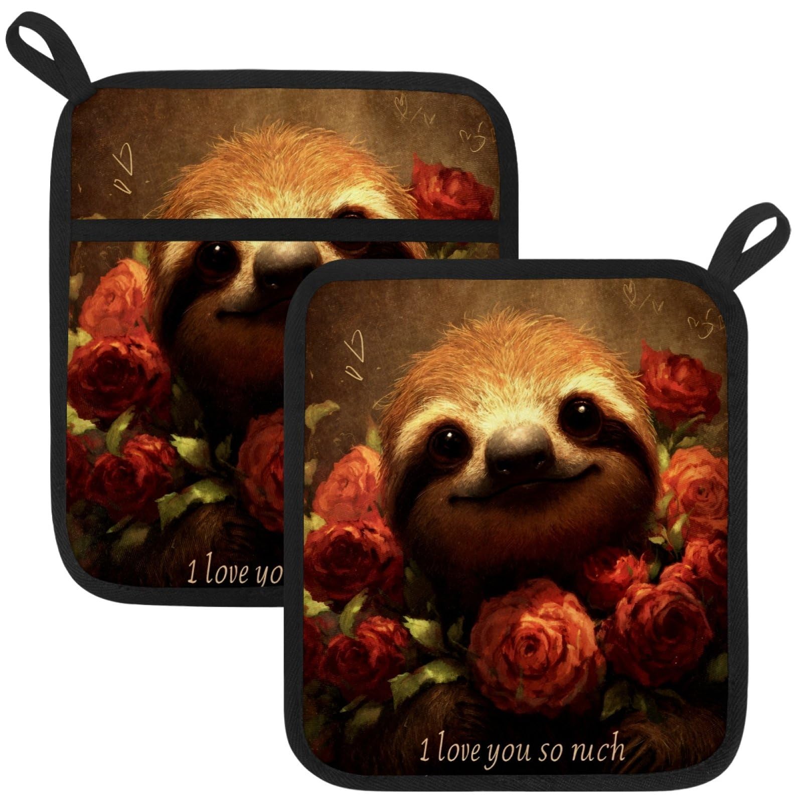 VAPOKF Sloth Heat Resistant Pot Holders, Thick Pot Holders Pad with Hanging Loop for Kitchen, Oven Cloth Pads for Kitchen Baking Microwave Oven