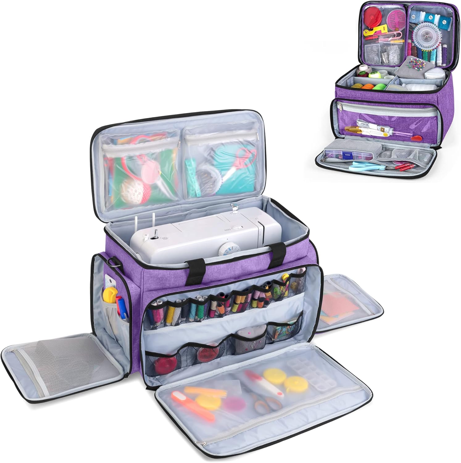 Luxja Sewing Machine Carrying Bag with Sewing Accessories Organizer Bundle, Purple