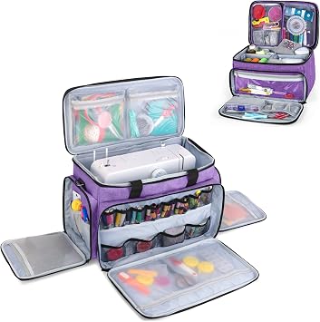 Luxja Sewing Machine Carrying Bag with Sewing Accessories Organizer Bundle, Purple