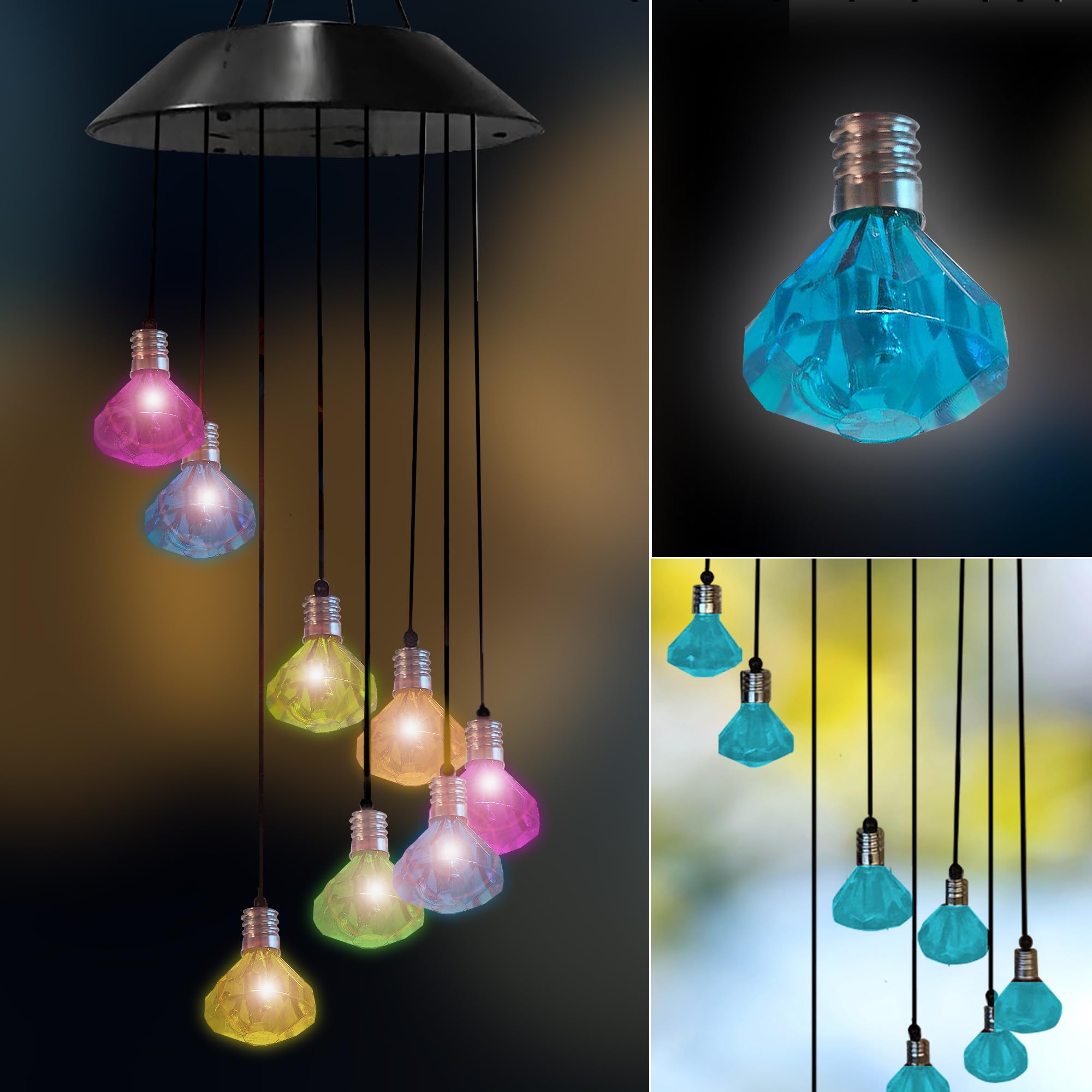 Upblend Outdoors Solar Wind Chimes for Outside – Color Changing LED Wind Chimes for Outside, Solar Chimes Outdoor Waterproof – Diamond, Light Blue