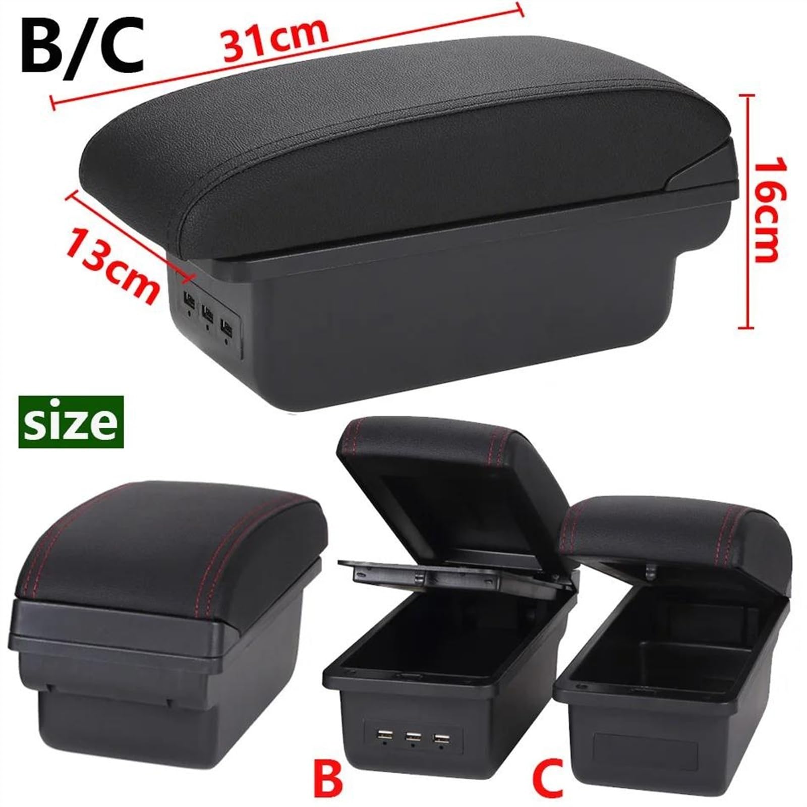 Parti Di Modifica Dell'auto Accessori Portabicchieri Telescopici Girevoli Portaoggetti Interni Per Braccioli Per Fiesta MK7 2009-2017 Consolle centrale(B3 Black white 3USB)