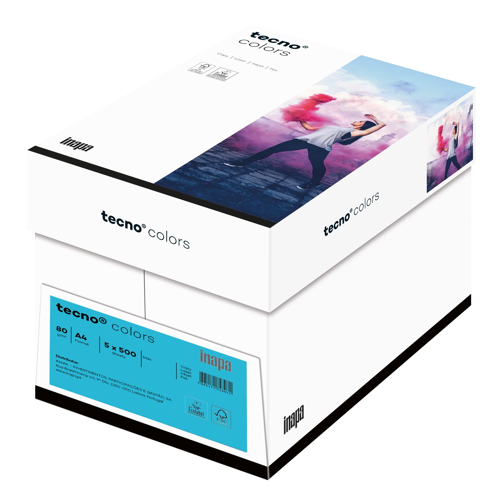 inapa farbiges Kopierpapier, buntes Papier tecno Colors: 80 g/m², A4, 2.500 Blatt (5x500), blau