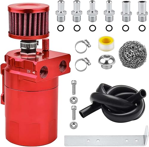 Lata de captura de aceite desconcertada universal de 13.5 fl oz, separador de aceite de aluminio con filtro de ventilación y línea de combustible de