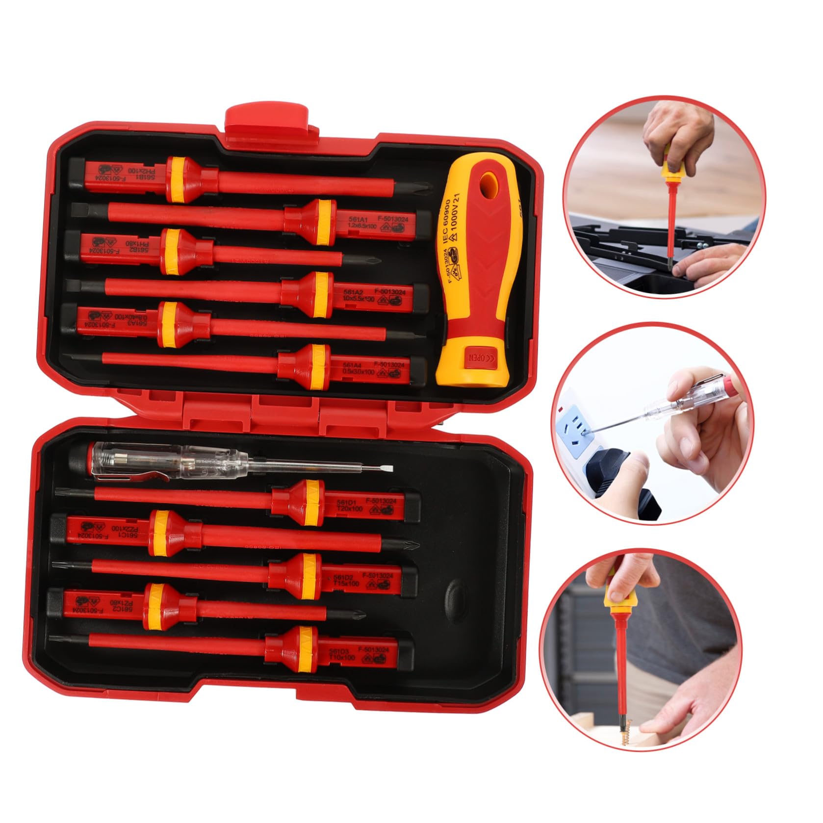 Generico Set Cacciaviti Isolati 1000v 13 Pezzi per Elettricista Rosso | Acciaio al Vanadio, Impugnatura Ergonomica, Custodia Inclusa, Inserti Sostituibili, per Viti