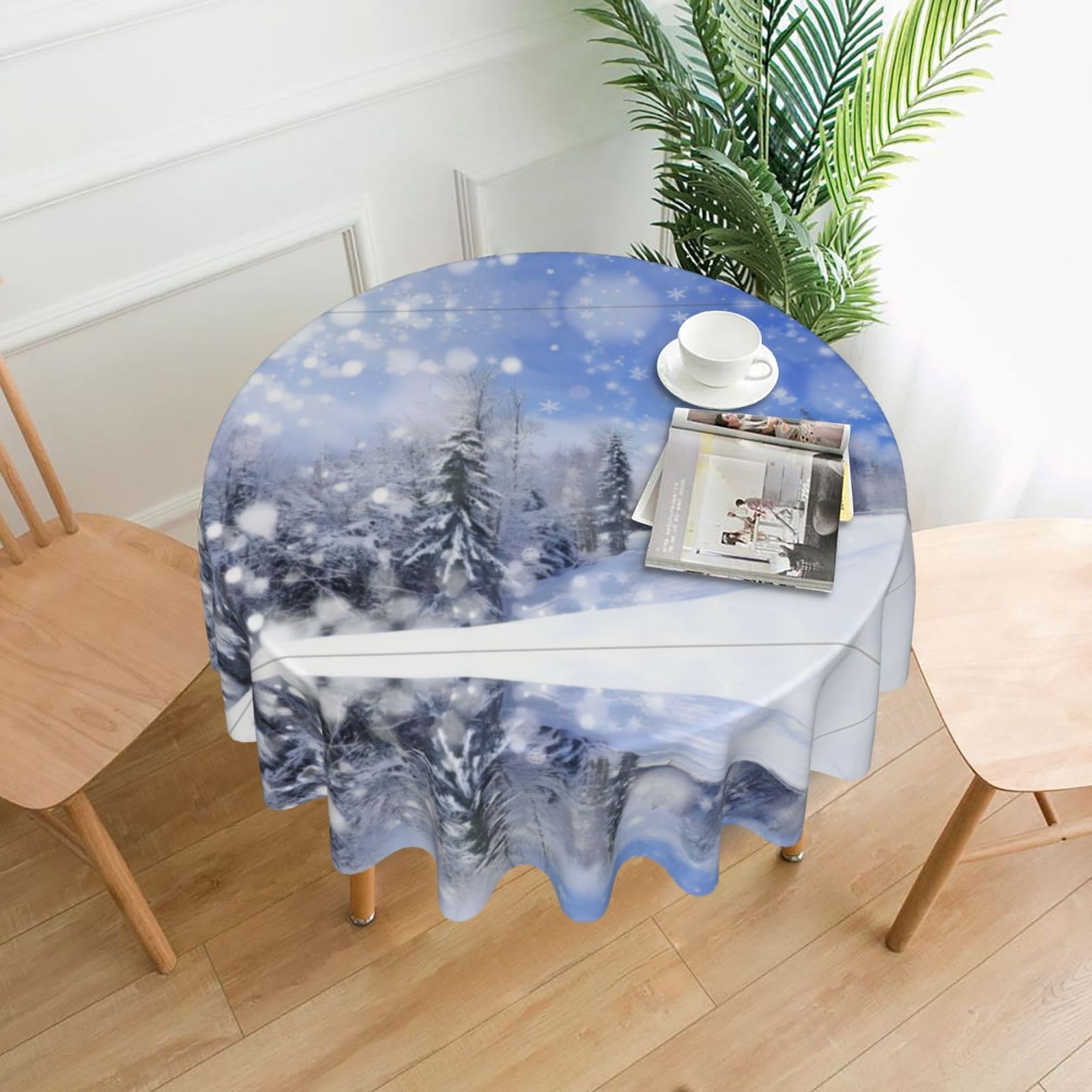 hhxvcv Winter Landscape Round Tablecloth – Dining Table Cover