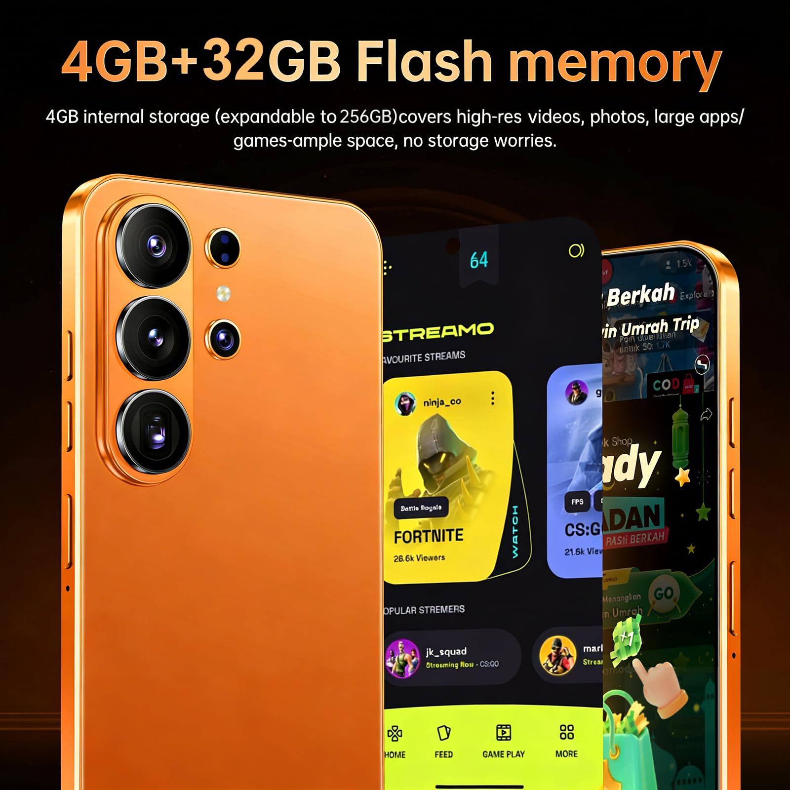 Smartphone 4G Écran HD+ 6.6" Incell 4GB RAM 32GB ROM Batterie 5000mAh Android 12 Double Nano SIM Caméra 16MP+13MP Déverrouillage Facial OTG Army Green