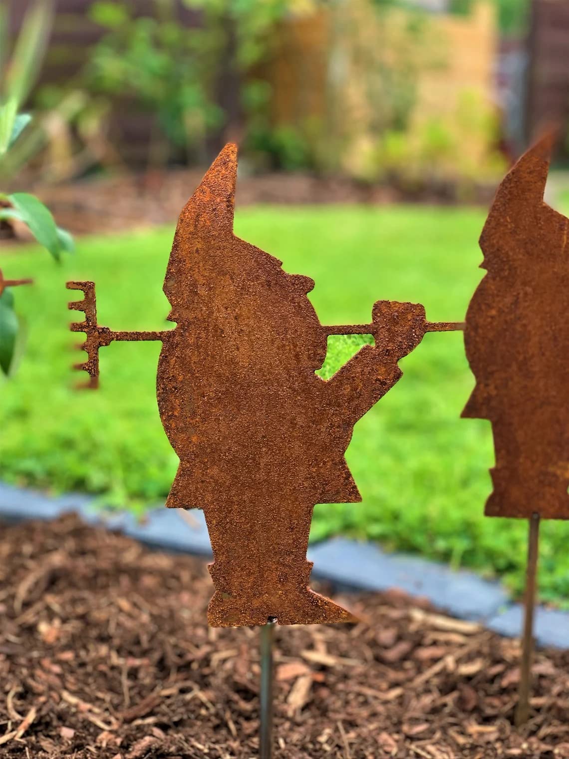 D&L Lasertec Edelrost Gartenzwerg, Gartenstecker, Set, 3er Set