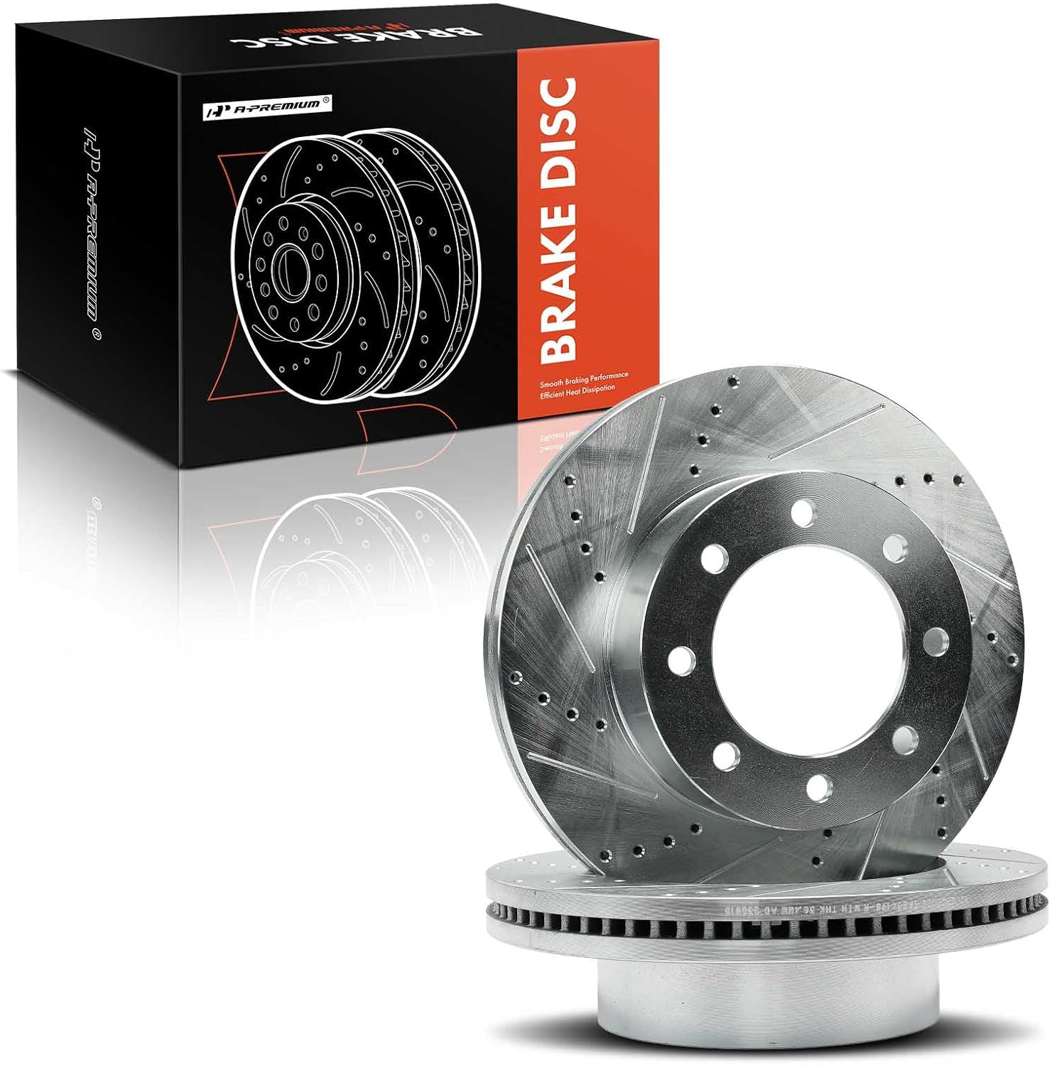 A-Premium 14.29 inch (363.00mm) Front Drilled and Slotted Disc Brake Rotors Compatible with Select Ford Models - F-250 Super Duty 2012-2022, F-350 Super Duty 2013-2022, F-450 Super Duty, 4WD, 2-PC Set