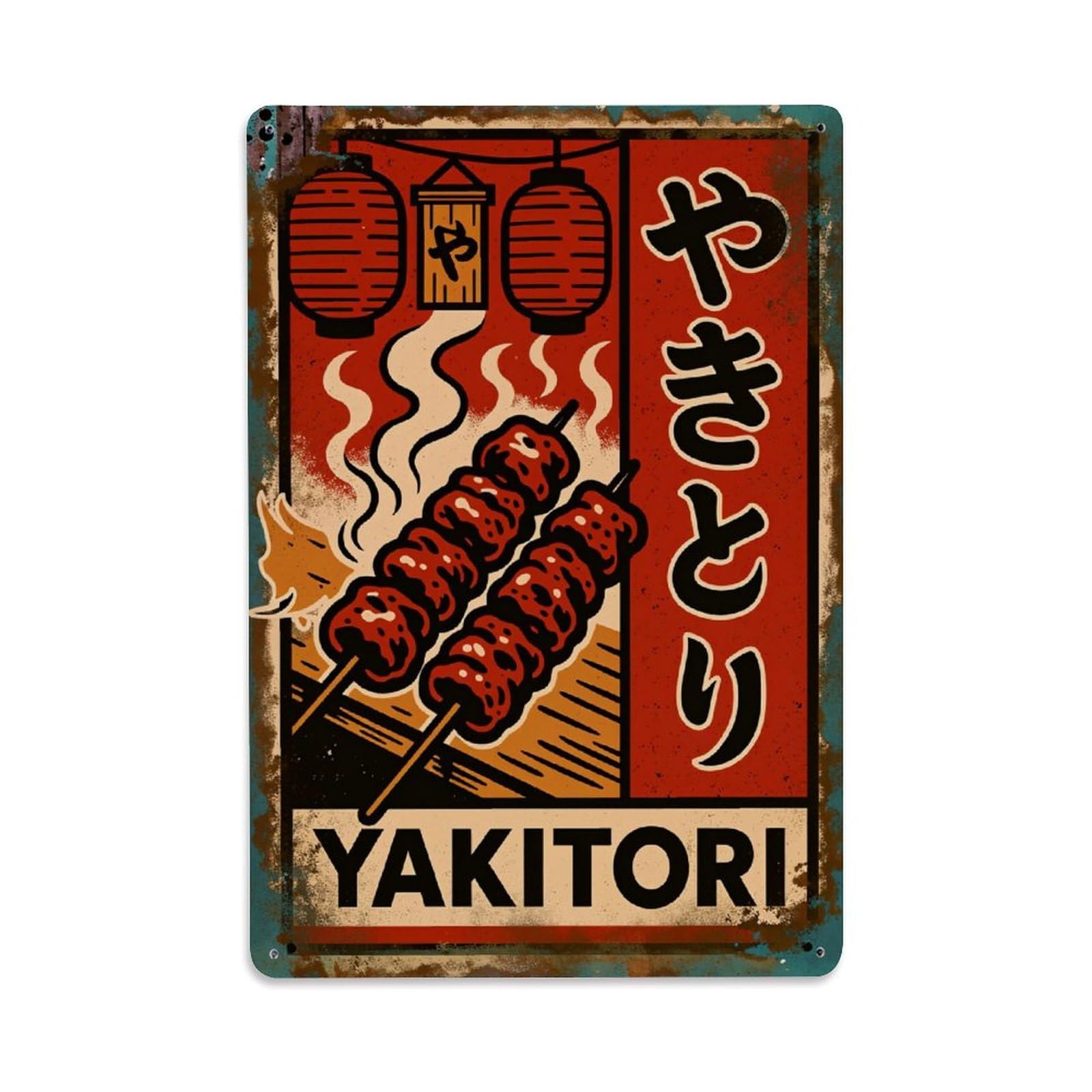 Enderetf Vintage Yakitori Skewers Grilled Meat Lanterns Tin Sign Metal Poster, Home Bar Garage Man Cave Cafe Indoor & Outdoor Wall Decoration 8X12inches