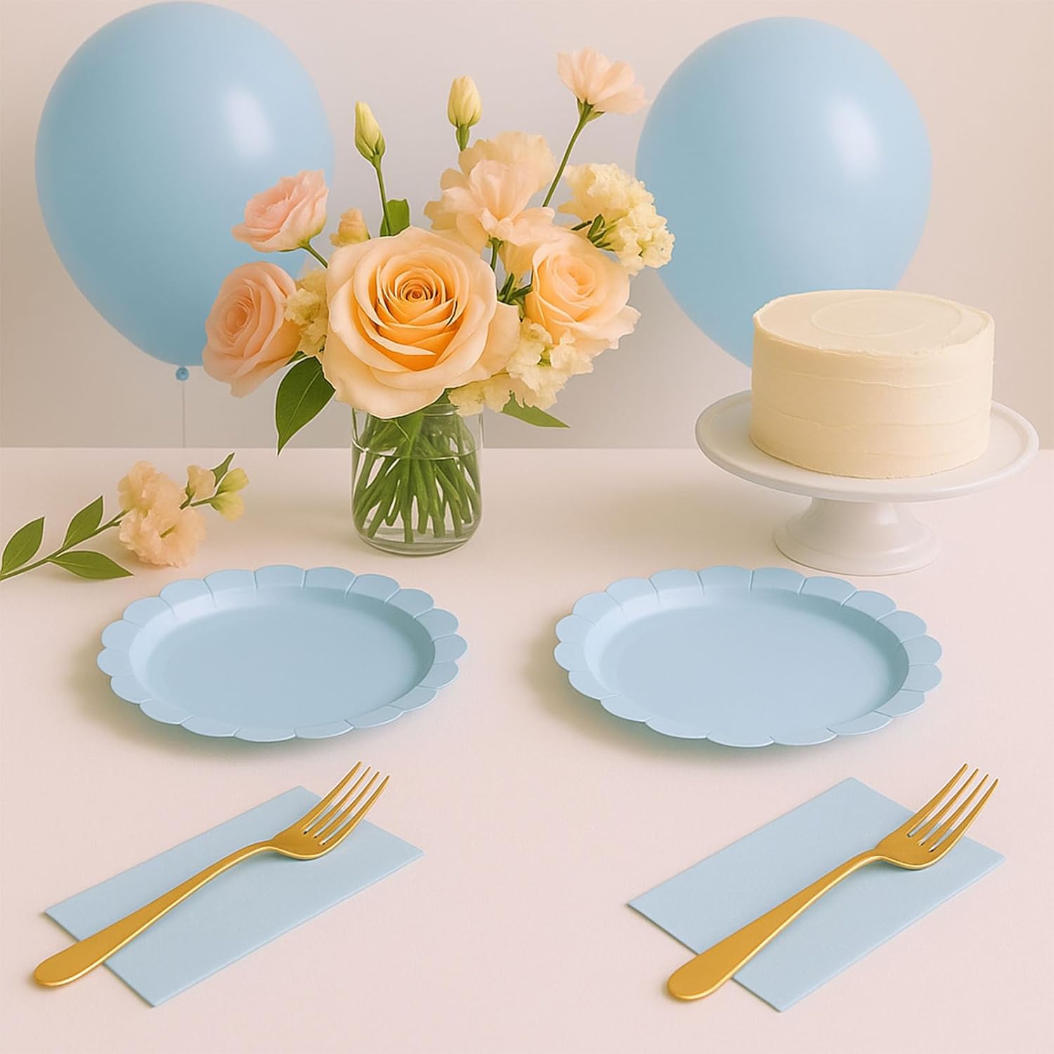 50 Pieces Baby Blue Disposable Plates 9 Inch Light Blue Scalloped Paper Plates for Picnic Wedding Baby Shower Birthday Party Pastel Blue Dinner Plates - Image 8