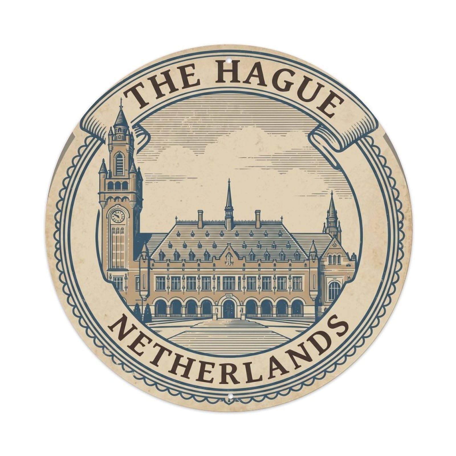 Netherlands The Hague Vintage Circle Vintage Metal Tin Sign Plaque Wall Decor for Cafe, Club Bar, Office, Garden Metal Poster 8x8Inch