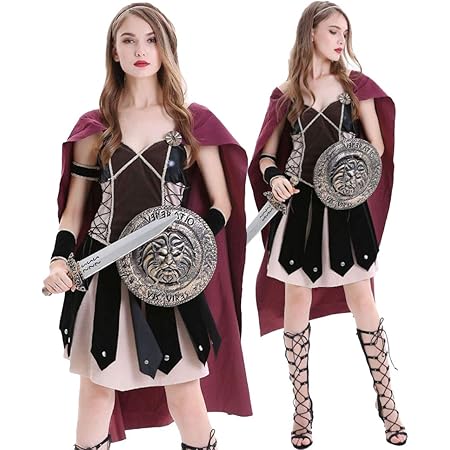 Amazon ハイクオリティ Monoii 戦士 コスプレ 女 大きいサイズ ハロウィン ローマ 騎士 剣士 コスチューム レディース ギリシャ 英雄 コス 衣装 仮装 メンズ D048 コスプレ 仮装 通販
