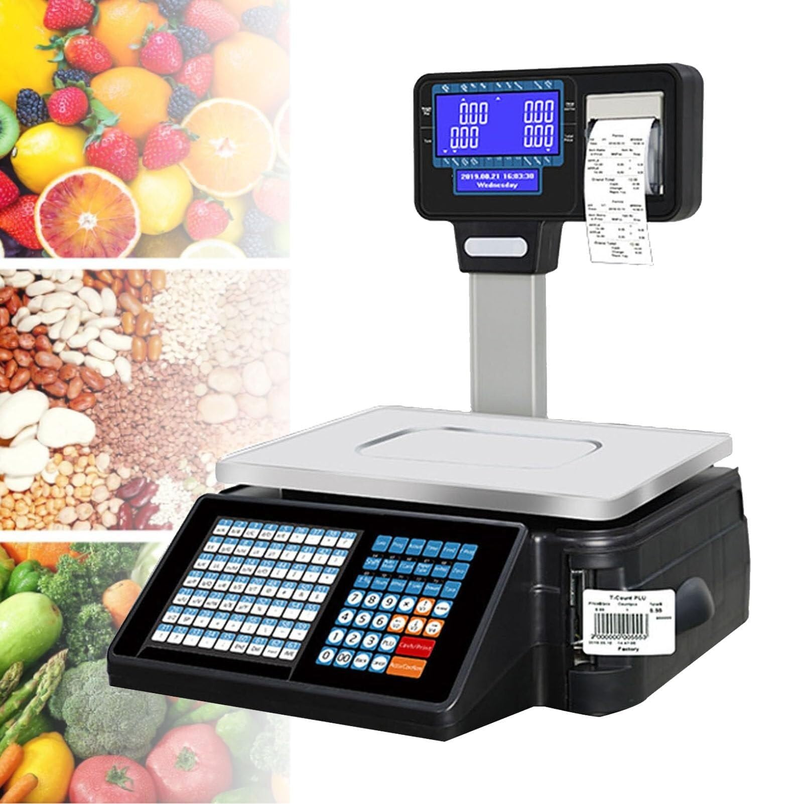 JKJZSALJ Digital Price Label Printing Scale, 6-30Kg Capacity, Dual Display, & Receipt Printer For Supermarkets, Retail & Commercial Use