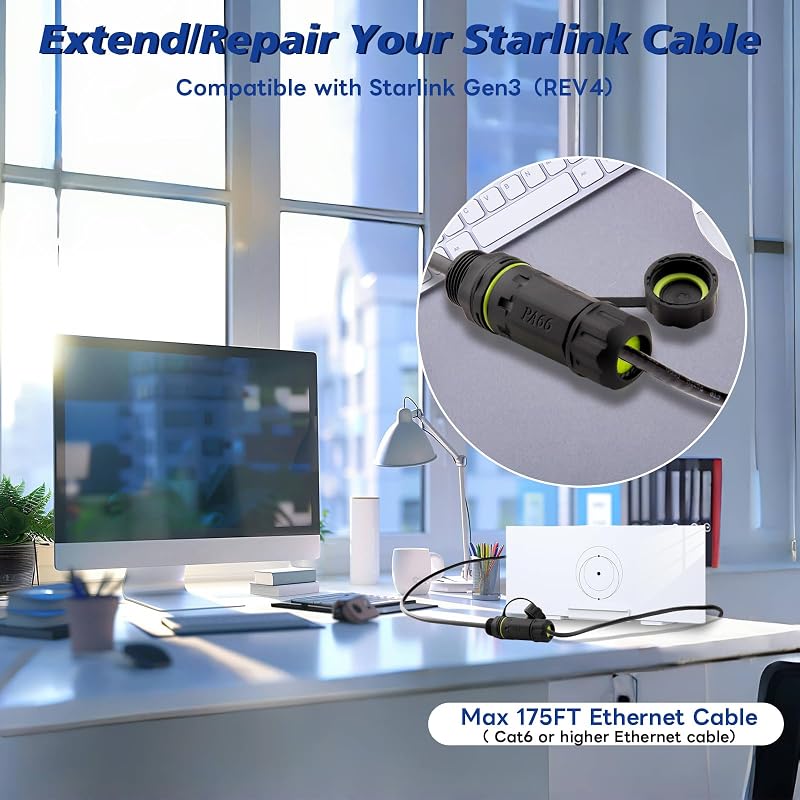 Lonlonty Starlink Ethernet Adapter Gen 3 Mini V3 - Vízálló RJ45 Csatlakozó Stabil Vezetékes Hálózati Kapcsolathoz - 50 cm - 2 db - IP68 Véde