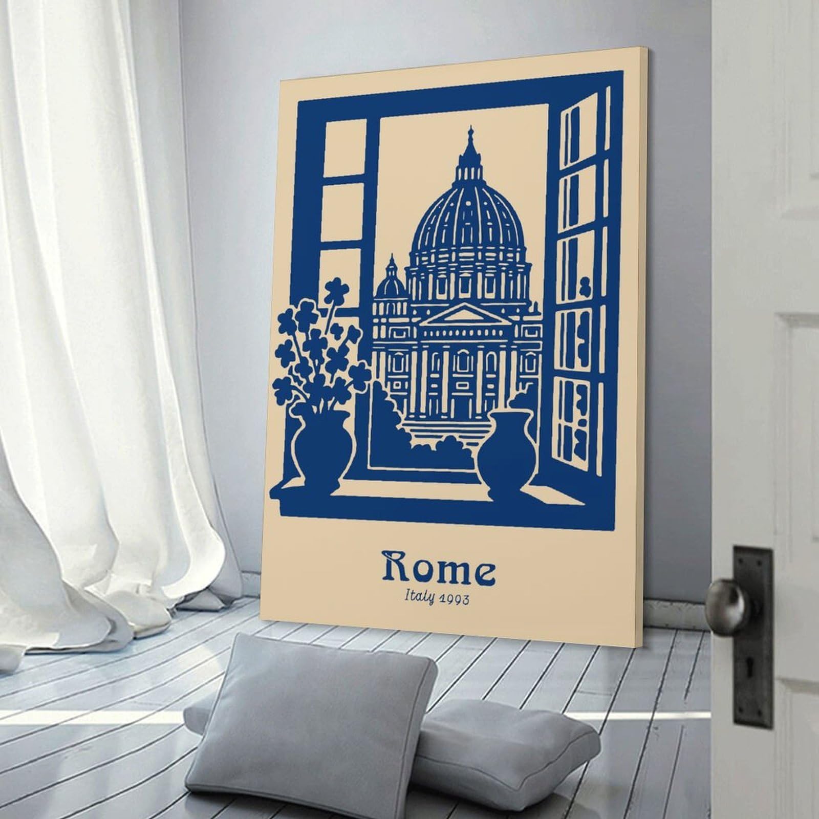 Junmoney Room Decor Wall Art Rome Cityscape Viewed from A Window, 24x36inch(60x90cm), for Wall Displays, Bedrooms Or Room Updates, A Versatile Canvas Print for Layering