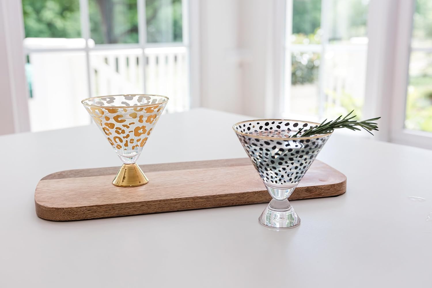 Mary Square Gold Foil Leopard Print 5 ounce Cocktail Martini Glass