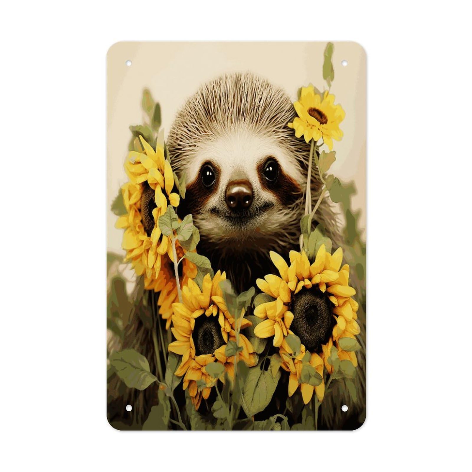 LDGSUPH Sloth Sunflower Wall Art Prints Folded Edge Iron Sheet Painting with Holes for Wall Prints Decorative Picture Metal Signboard Decor Painting for Outdoor Indoor Wall Decor