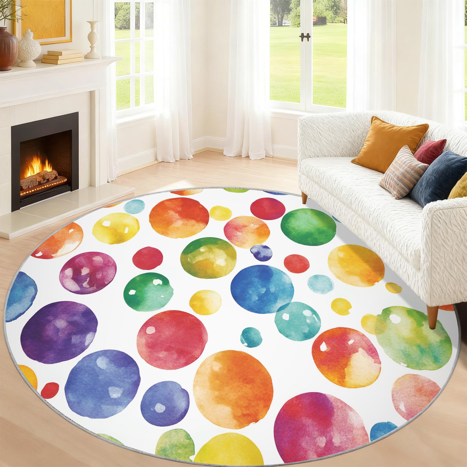 Générique Grand Tapis Rond Lavable Motif Graffiti Pop Art pour Salon, Chambre à Coucher, Table à Manger, décoration d'intérieur - 200 cm
