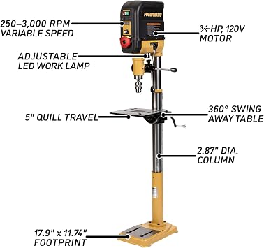 Powermatic 15-Inch Floor Drill Press, Variable Speed, 3/4 HP, 115V 1Ph (PM2815FS)