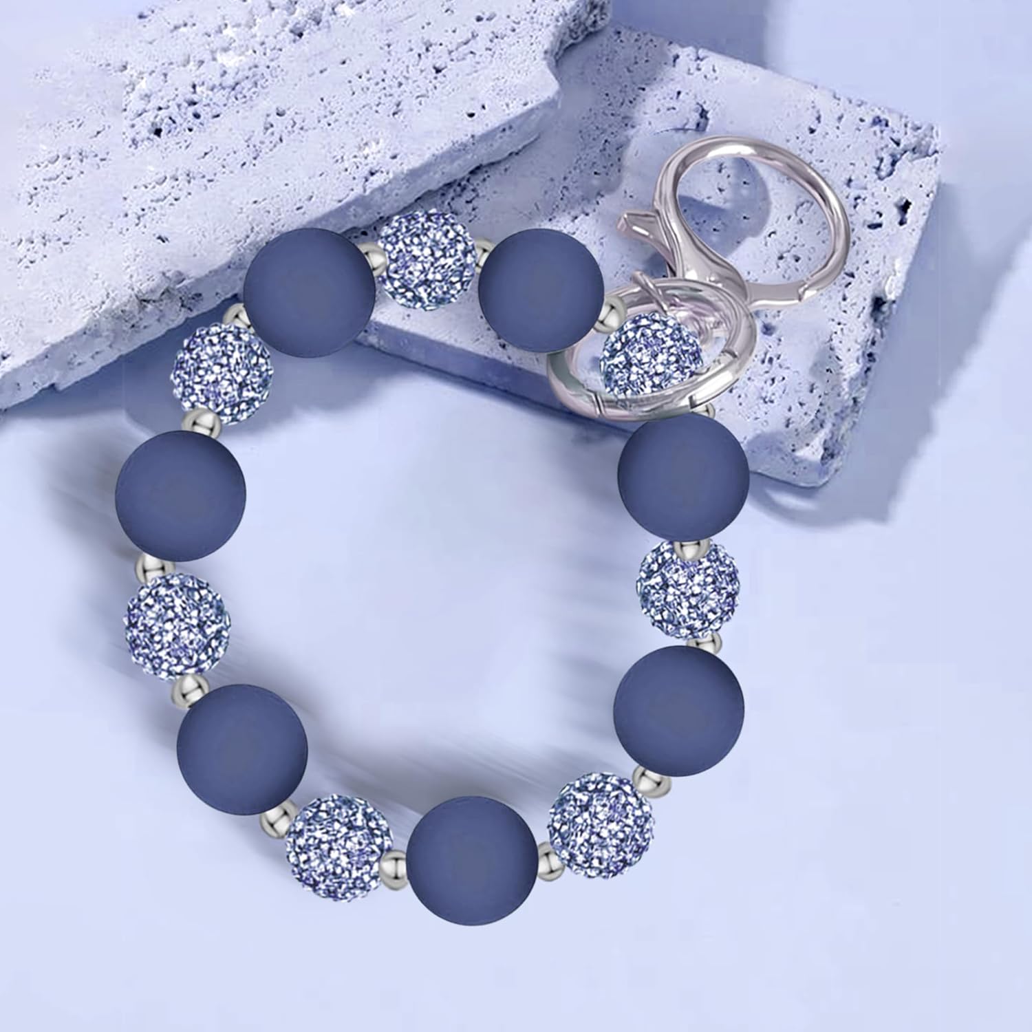 M-Plateau Wristlet Keychain, Silicone Beaded Wrist keychain with Key Ring for Women, Elastic Keychain Bracelet - Image 4