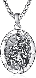 ADMETUS 925 Sterling Silver Patron Saint Medals Amulet Necklace Protection Jewelry for Men with 2.5mm 22"+2" Round Box Chain