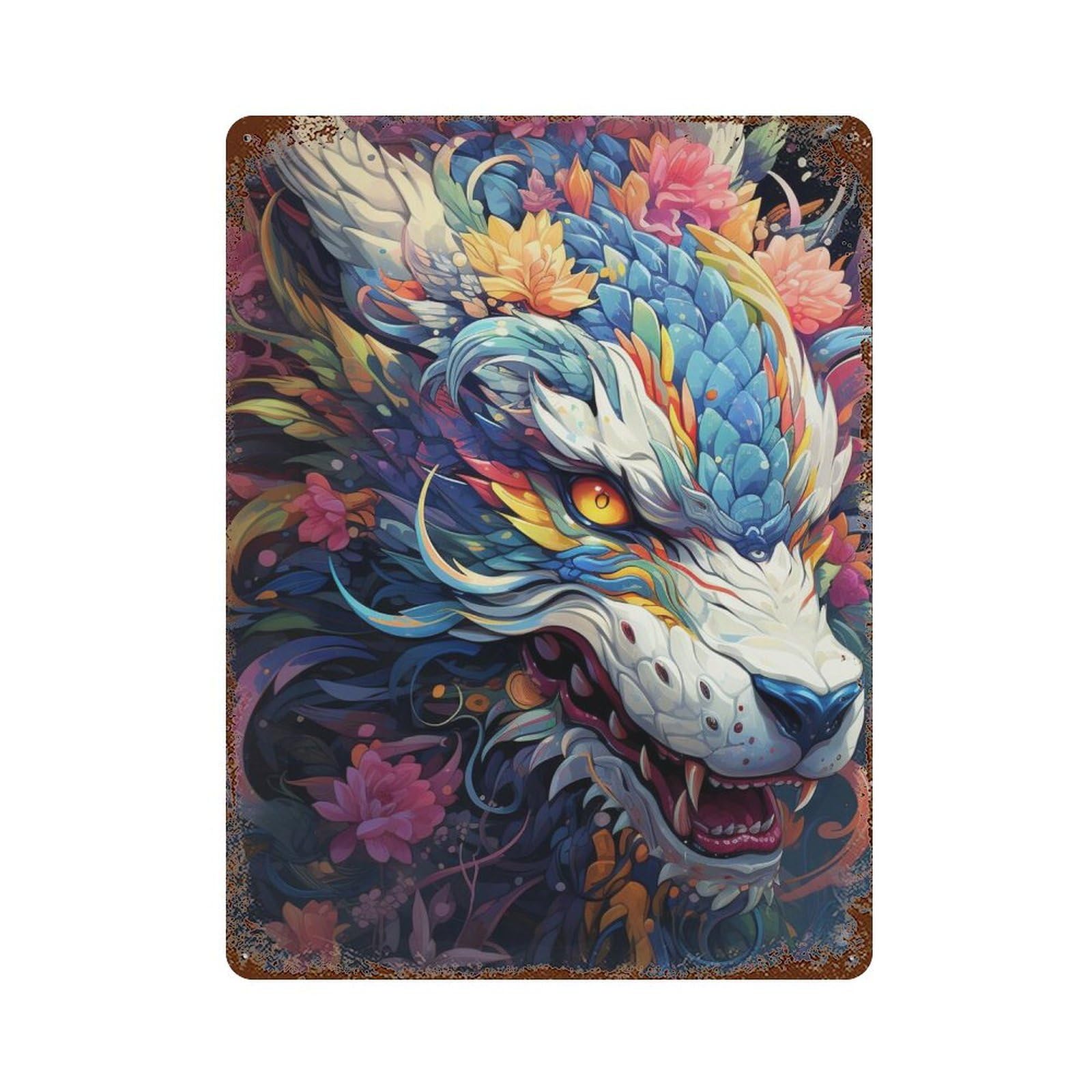 Colorful Fantasy Dragon Artwork-2 Vintage Metal Tin Sign 15.7"x11.8", Old School Wall Decor for Living Room, Hallway And Home Decor