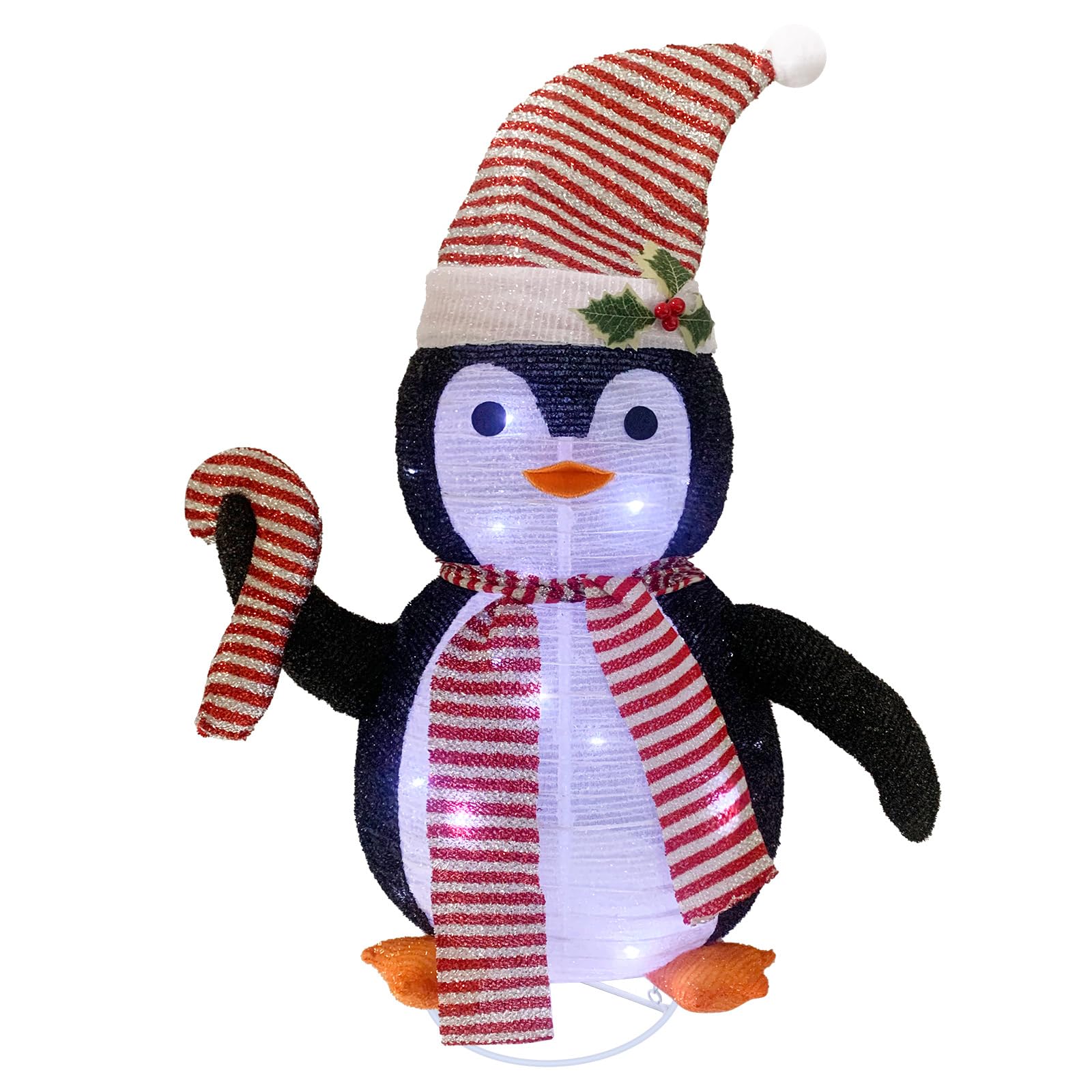 Décorations de Noël pingouin lumineux de 30 pouces avec 40 lumières LED, pingouin pliable avec chapeau, décorations de Noël pour extérieur intérieur cour jardin (77 cm de haut)