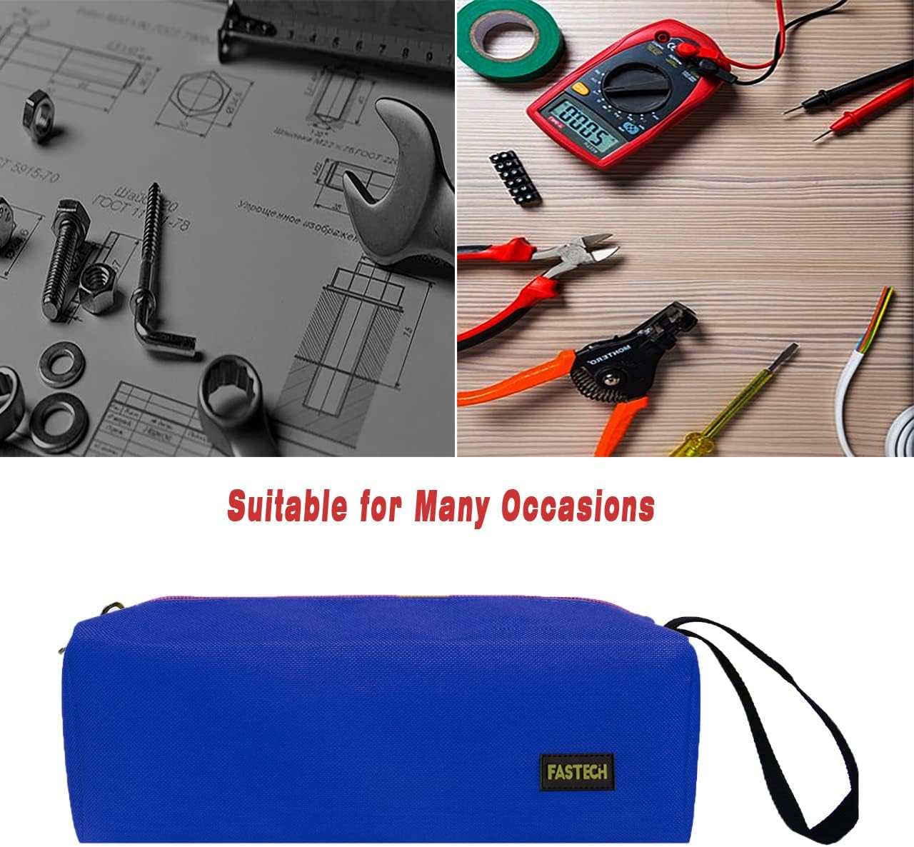 FASTECH 1-Pack Zipper Utility Tool Bag, Small Zipper Bags/Multi-purpose Tool Pouch Tote Bags Storage Organizer for Screwdrivers, Pliers, Nut Drivers Gifts to Men/Women. (Blue)