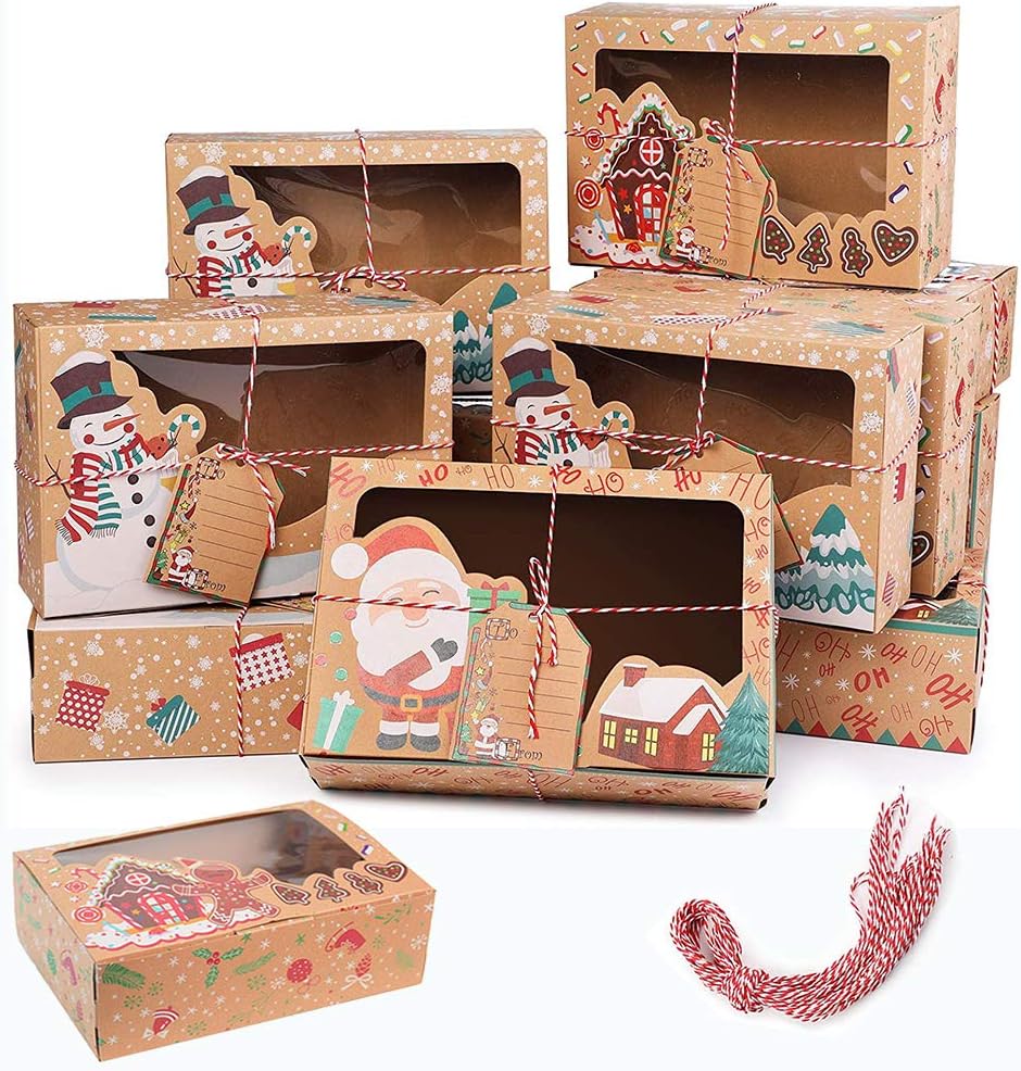 Vicor Christmas Cookie Boxes,12pcs Christmas Wrapping boxes,Bakery Boxes for Holiday Xmas wrapping gifts