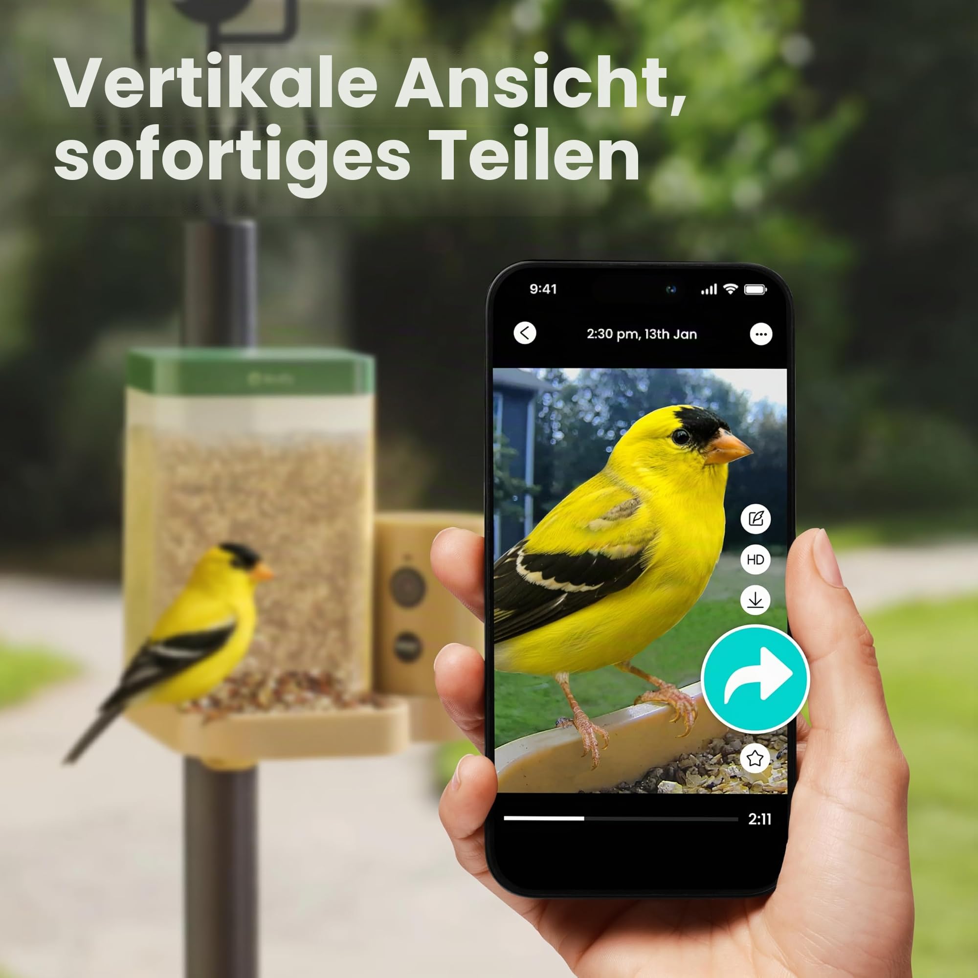 Birdfy Smart Vogelfutterhaus mit Kamera für Anfänger, Vogelfutterspender mit Nachtsicht, KI Vogelerkennung kostenlos, IP66 Wasserdicht für Vogelliebhaber