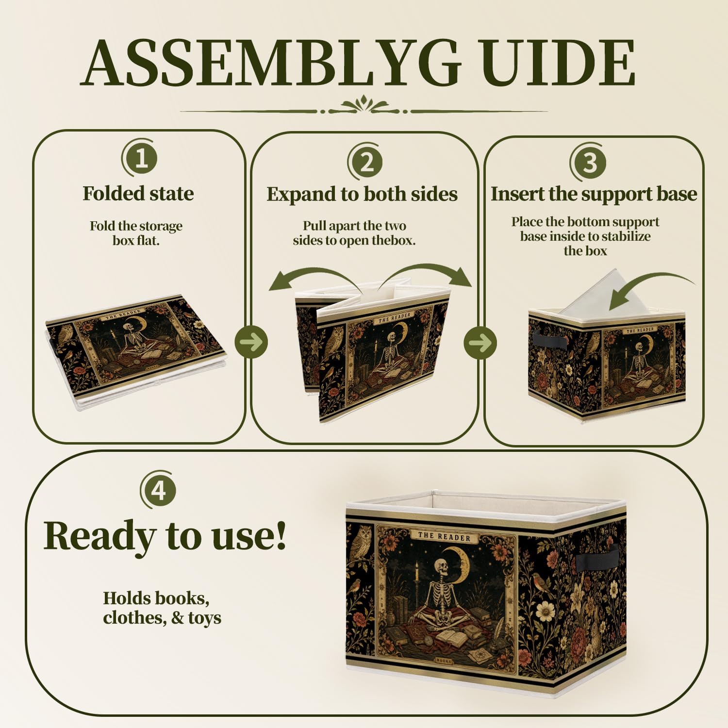 Gothic Witchy Skeleton Reader Storage Bin Box with Handles
