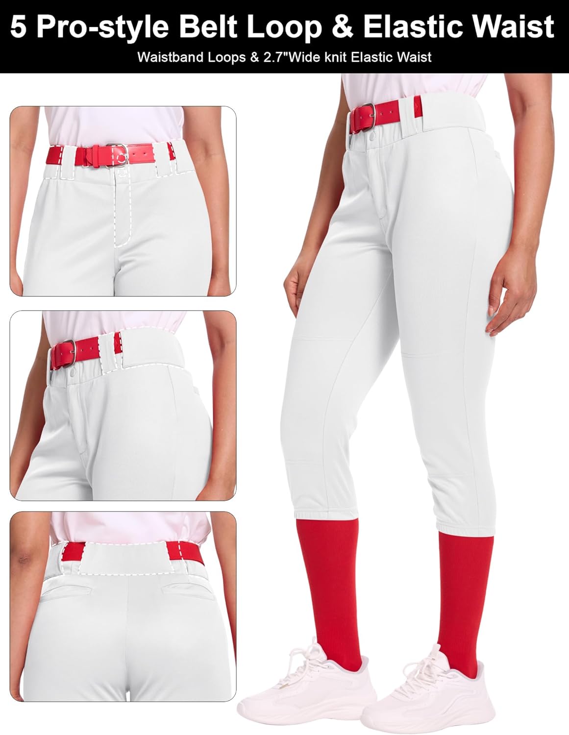 Dreammonkey Women's Softball Pants Low-Rise 3/4 Tapered Leg with Dual-Layer Knee Protection for Baseball Fastpitch - Image 3