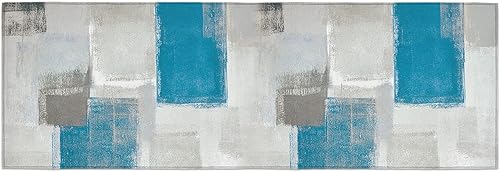Alfombra de pasillo azul y gris, arte abstracto, diseño de graffiti, antideslizante, absorbente de agua, alfombra interior para el hogar, garaje,