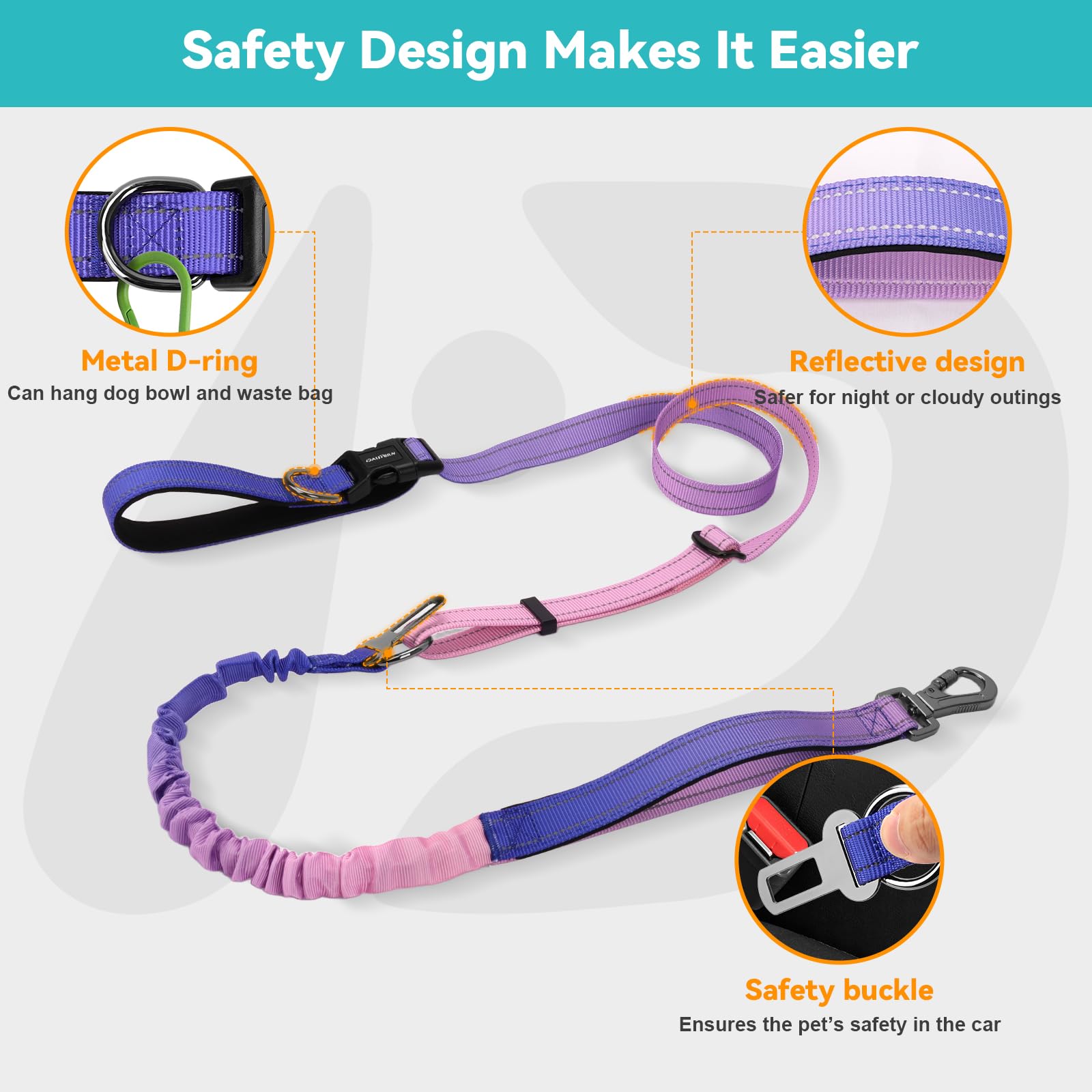 DAISTERN 6-in-1 Jogging Lead for Dogs Free Hands-Free Lead, Elastic, Shock-Absorbing - Image 4