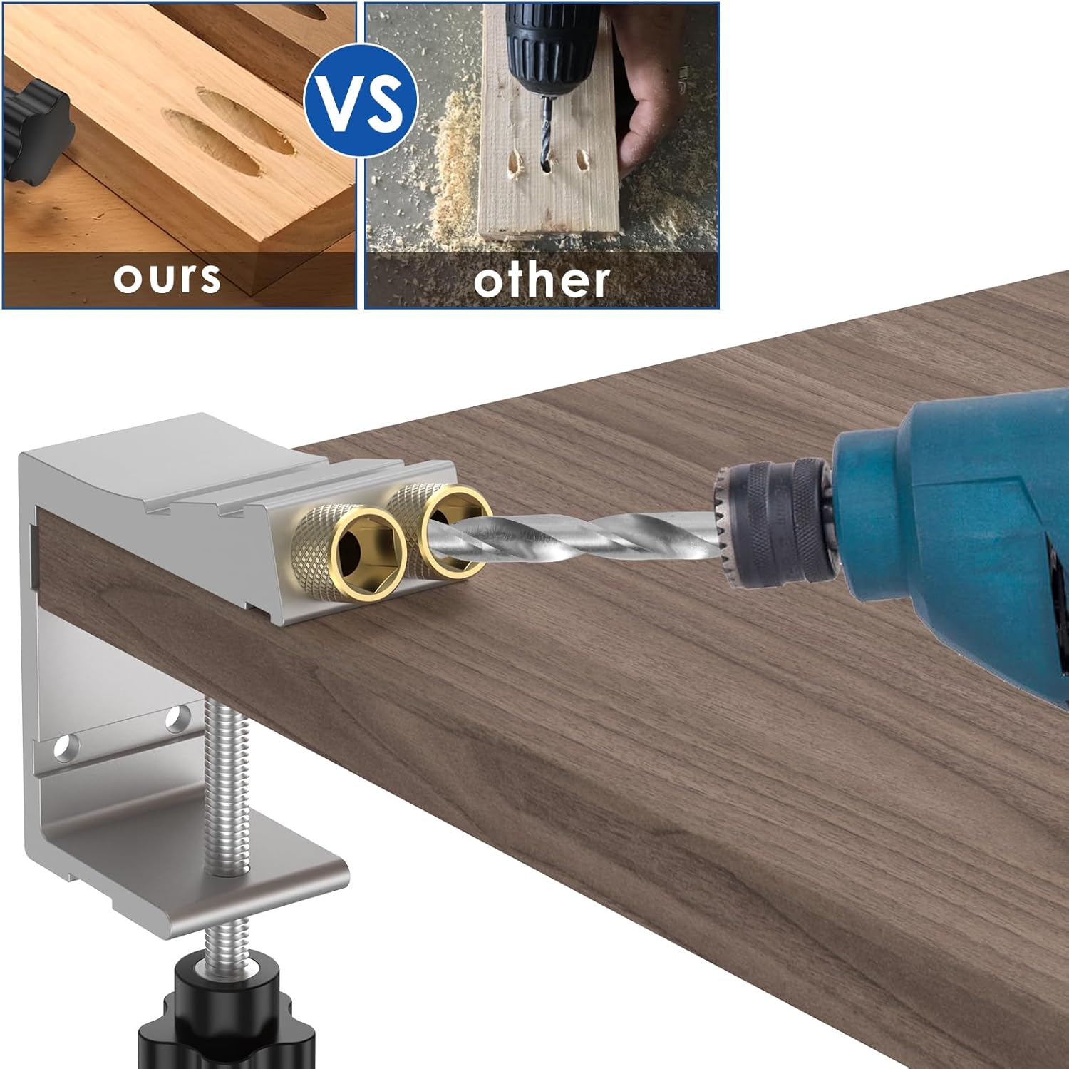 US Pocket Hole Jig Kit 15 Degree Angle Oblique Hole Puncher Locator High Precision Adjustable Woodworking Drill Guide Tool Kit for DIY Carpentry Projects