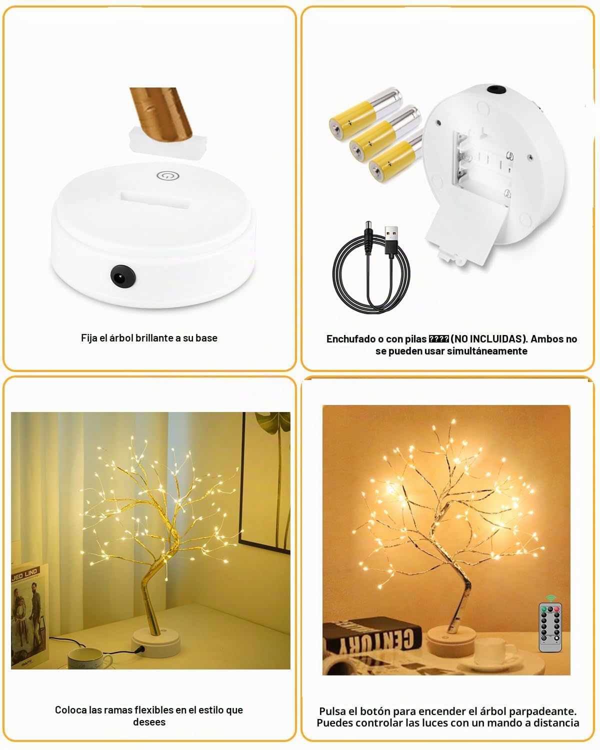 Arbol Luces LED, 108 LED Arbol Lampara Mesa, 8 Modos de Luz y Operación de Control Remoto y Temporizador, Adecuado para Decoración del Hogar, Navidad, Regalos