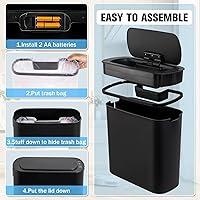 Vista 6 de Cesun Cubo de basura automático con sensor de movimiento, 5 galones con tapa, papelera delgada de plástico inteligente sin contacto para baño, Negro
