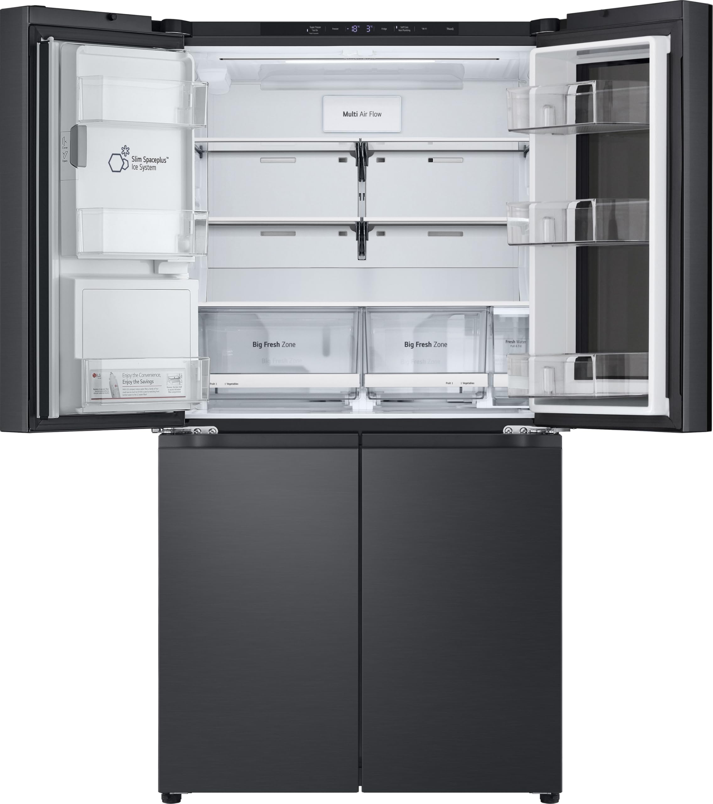 LG GMK961EV3E Multi-Door Kühlschrank mit Gefrierfach (646 L, Energieklasse E) mit InstaView, UVNano, Wassertank, LinearCooling, Total No Frost, Schwarz