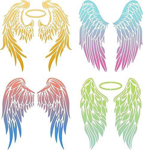 Miniatura 2 de ORIGACH 4 plantillas grandes de alas de ángel de 11.8 x 11.8 pulgadas, plantillas duraderas y flexibles para manualidades, para bolsas, camisetas,