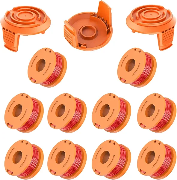 Evenlinkics 13 Pack WA0010 Replacement Trimmer Line Spool Compatible with Worx，Compatible with Worx String Trimmer,for Worx Trimmer line spools，for Worx Weed Eater String(10 Spools+3 Spool Caps)