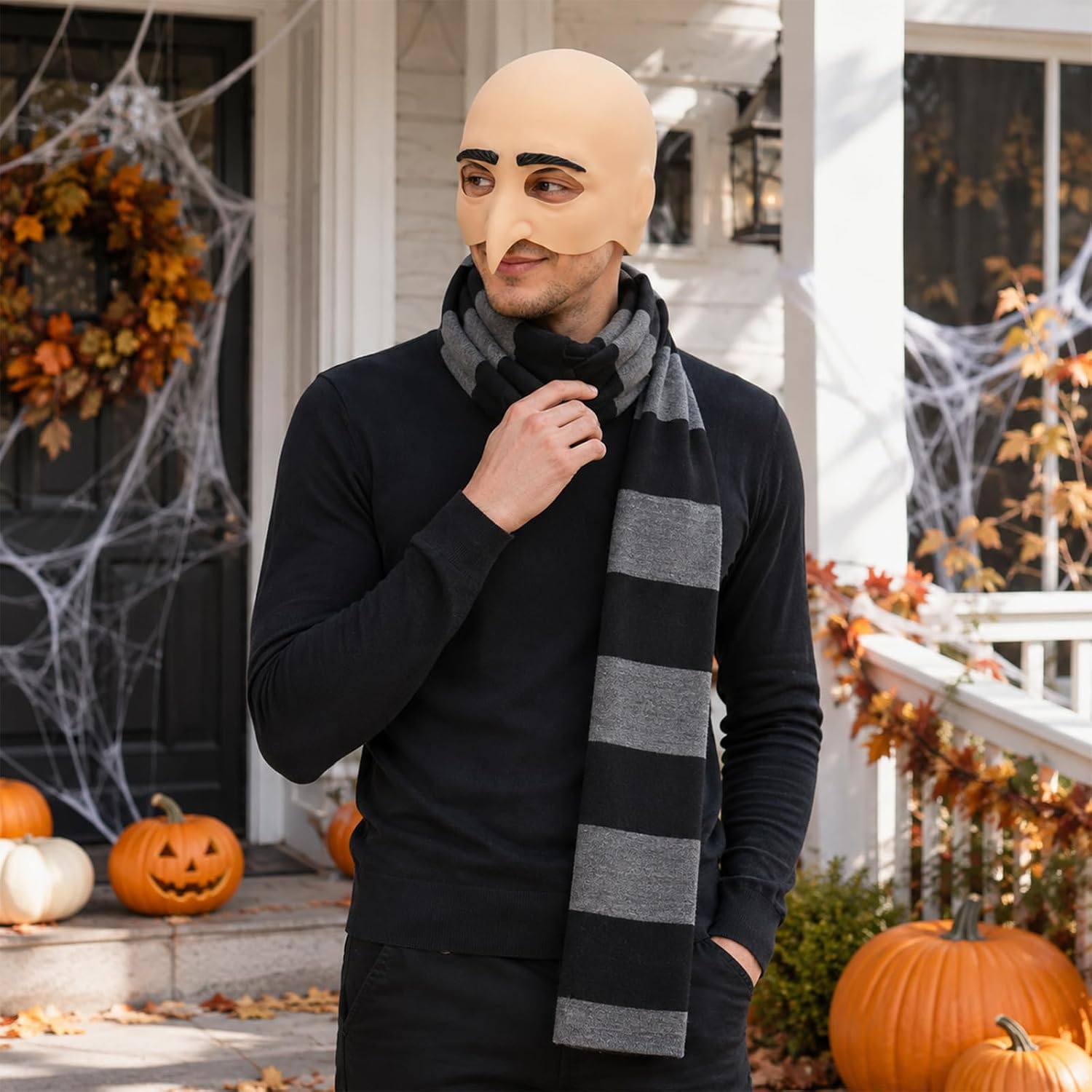 3 Pcs Gru Costume Party Cosplay Events and Themed Functions, Includes Bald Cap for Men, Gru Scarf and Hair Net Set for Halloween Costumes Accessories