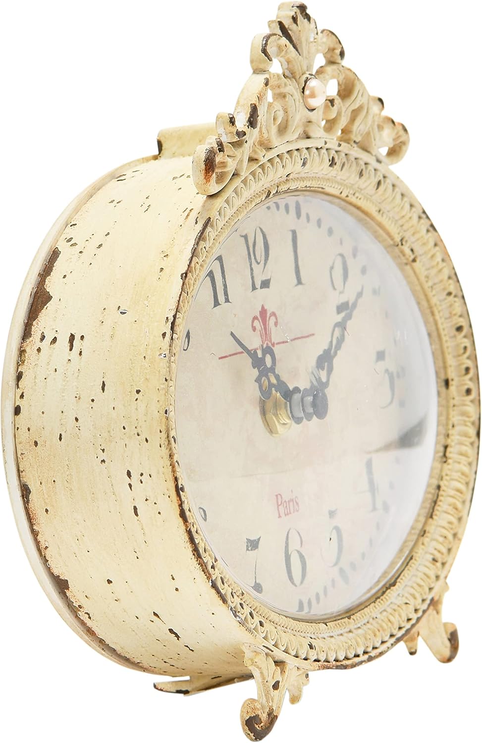 Creative Co-Op Distressed Pewter Mantel Clock, Cream