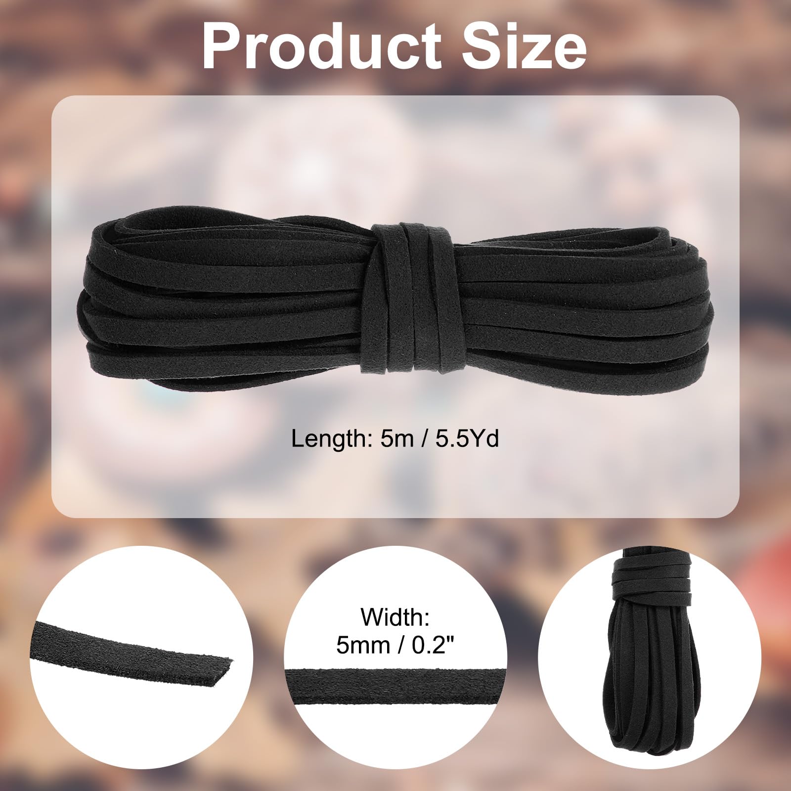 PATIKIL 5.5 Yards x 5mm Faux Suede Leather Cord, Leather Lace String for Bracelet Necklace Beading Making DIY Crafts, Black - Image 2