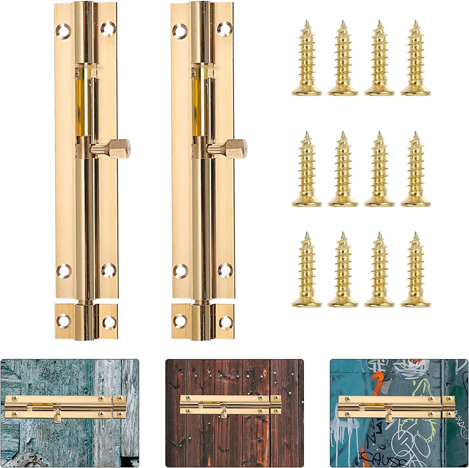 Sliding Door Lock, Bolt,2pcs Latch Copper Slide with Switch for Barn Chests Window(11.2X2CM)