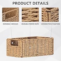 Vista 3 de 6 Pack Small Wicker Baskets, Wicker Woven Storage Basket Toilet Paper Baskets with Handles, Towel Basket for Home Organizing Shelves (Beige)