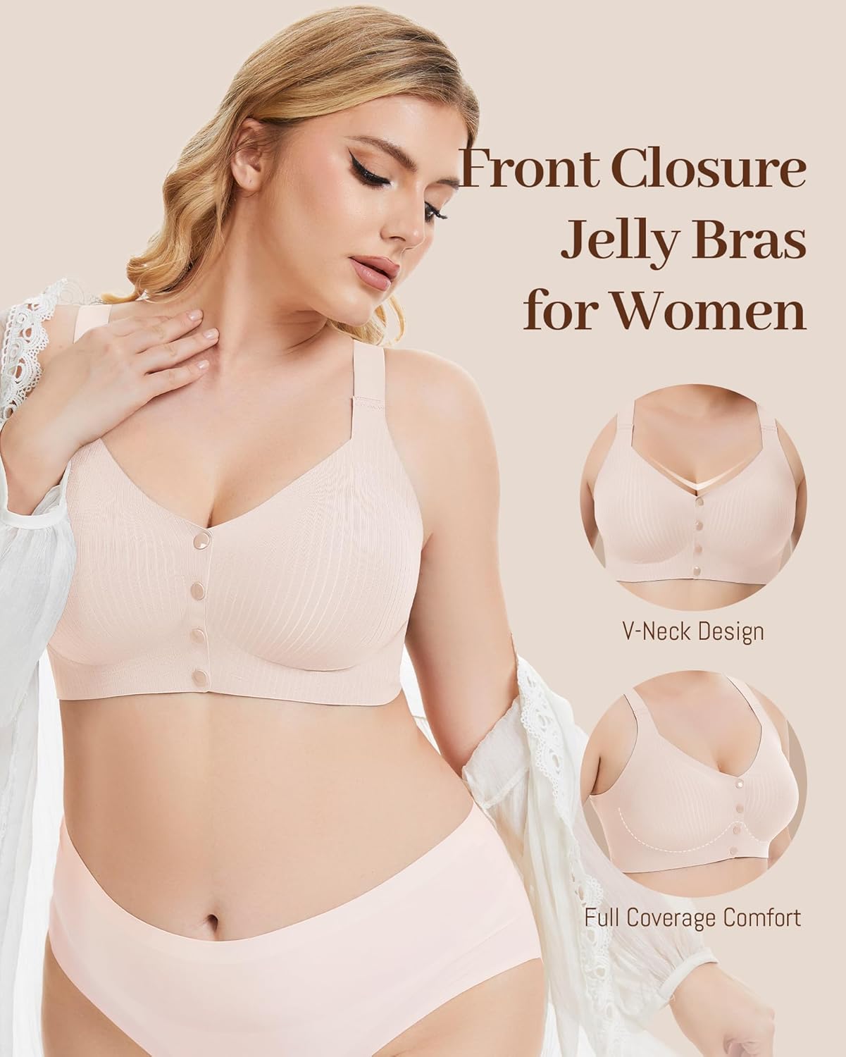 Gailife Jelly Front Closure Bras for Women Wireless No Underwire Comfort Convenient Seamless Supportive Mastectomy Bralettes