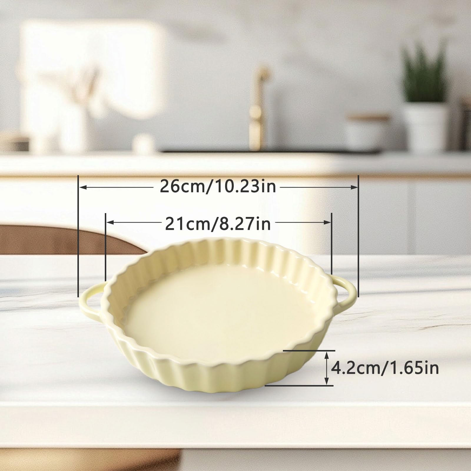 Molde de Cerámica para Quiche, Molde de Cerámica para Tarta 21 x 4,2 cm, Cacerola Redonda, Molden Hondo para Pasteles con Asas, Plato Antiadherente para Pasteles, apto para Microondas y Lavavajillas