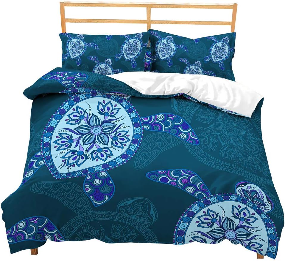 FeelyouSea Animal Duvet Cover Set Turtle Print King Size Bedding Set 3D Gorgeous Luxury Microfiber Polyester Comforter Cover with 2 Pillow Shams, Zipper, Soft Lightweight Marine Life, 3 Pieces