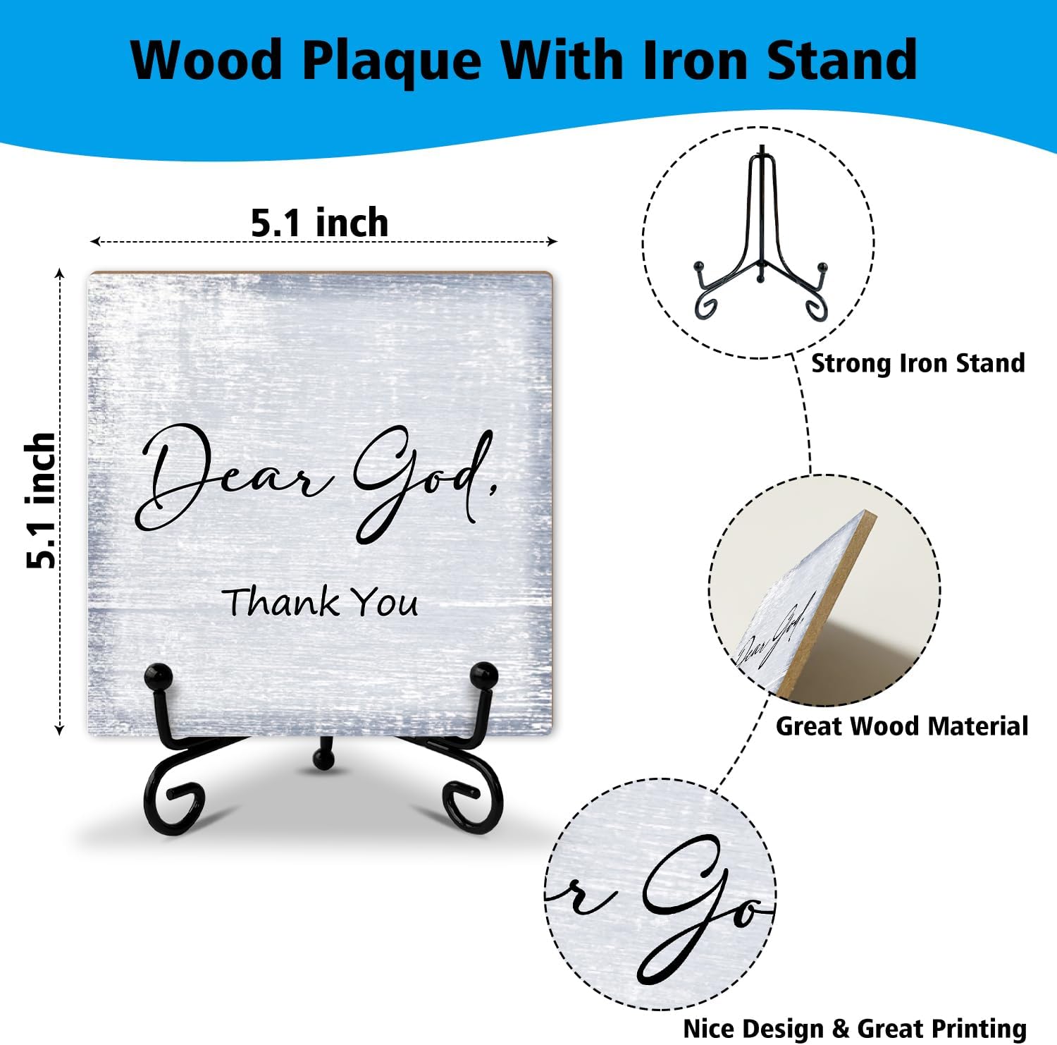 Christian Home Decor - Dear God Thank You Sign, Bible Verses Religious Gifts for Women Men Christian Desk Decoration for Office Home Shelf Prayer Room Table Centerpiece Wood Sign Plaque with Stand -44 image 2